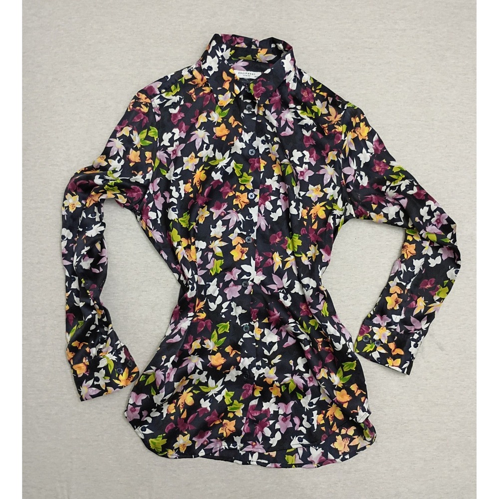 Equipment Femme Silk Floral Shirt Black Multi XS Button Down Blouse Witchy Fall